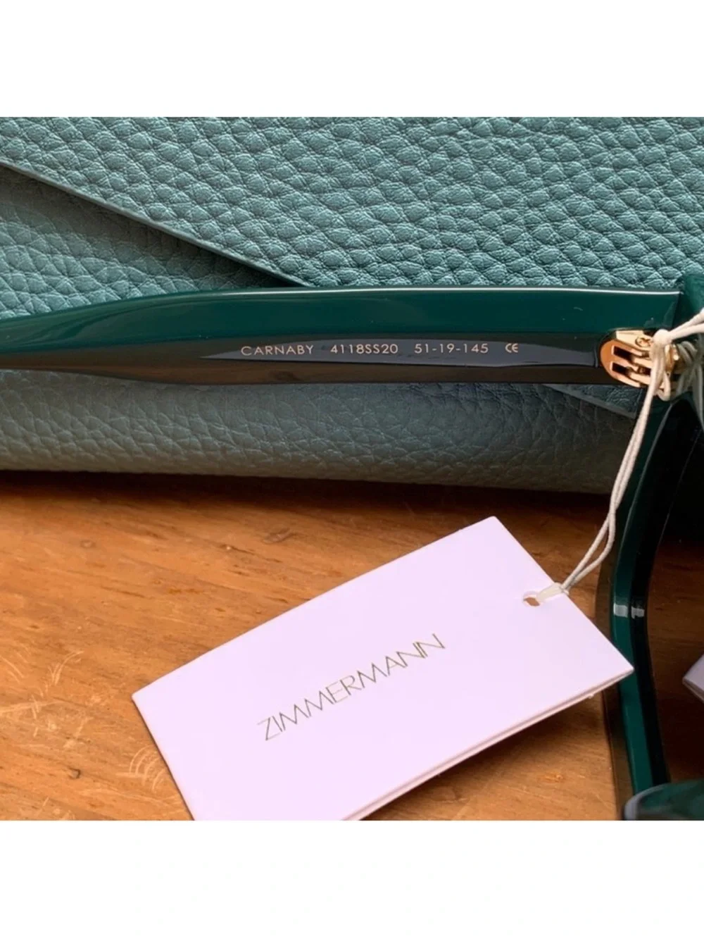 Zimmermann New Carnaby Petrol Green Flat Top Rectangular Frame Sunglasses NIB